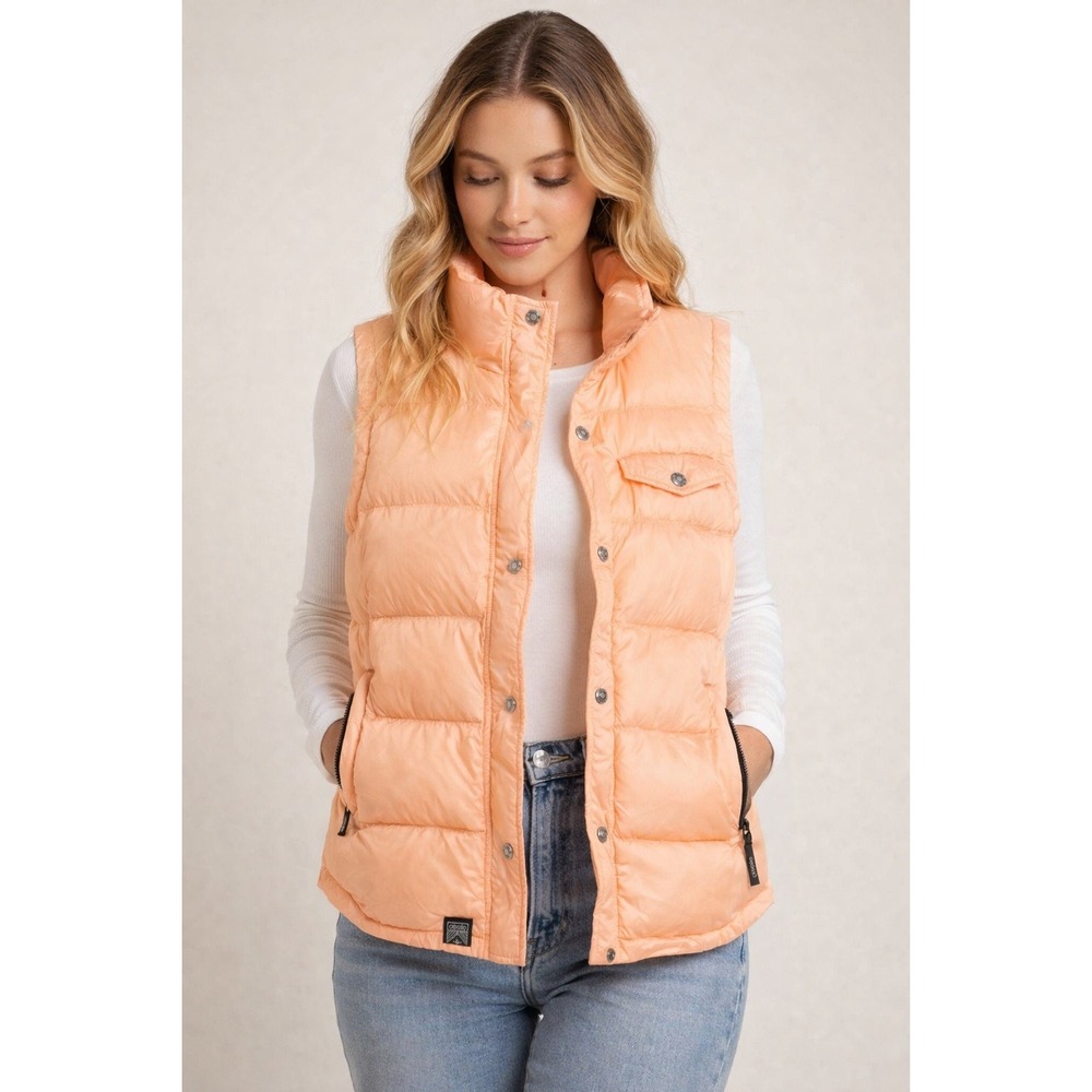 Oiselle Peach Quilted Puffer Vest Women's Small Lightweight Snap Athleisure‎